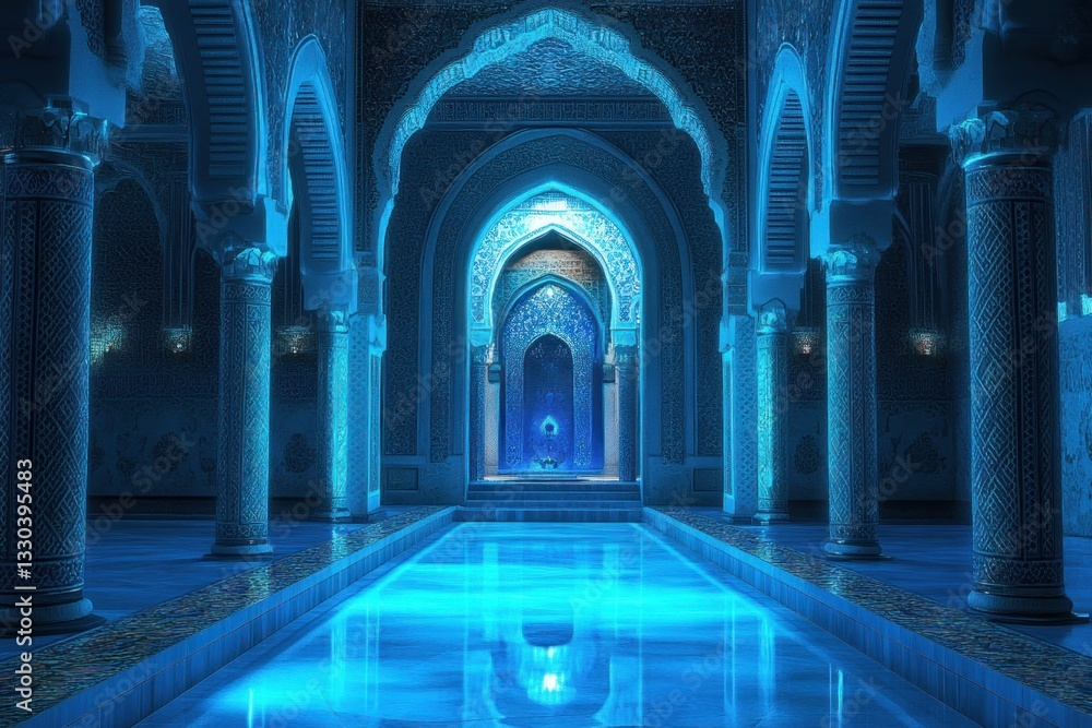 Fototapeta premium Mystical blue Moroccan palace interior at night