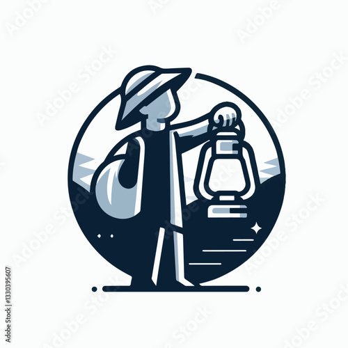 vector illustration of a person holding a lantern lamp