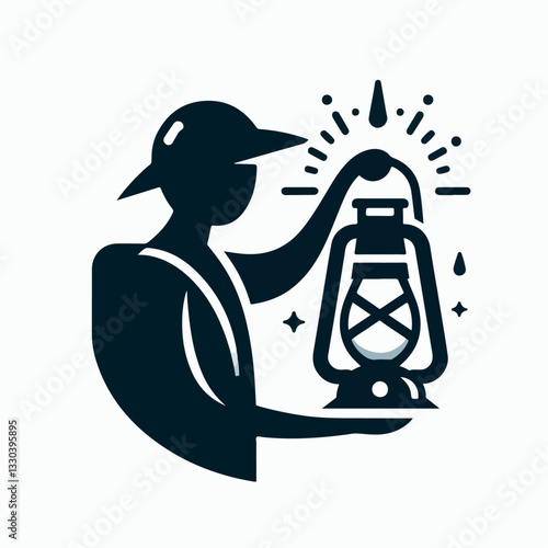 vector illustration of a person carrying a lantern lamp