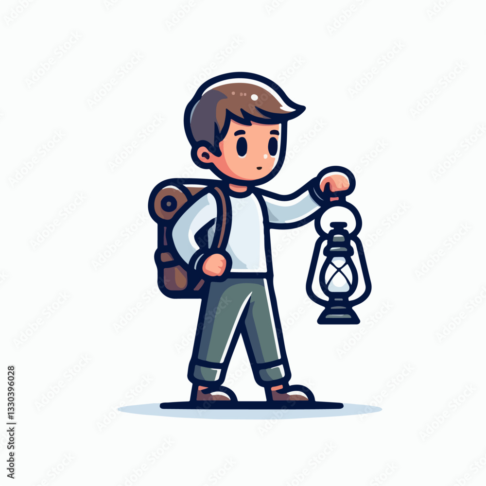 Fototapeta premium vector illustration of a person carrying a lantern lamp