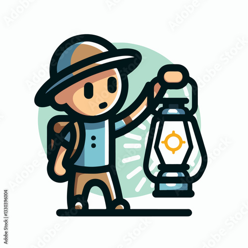 vector illustration of a person carrying a lantern lamp