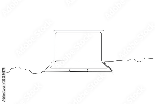 Minimalist One Line Laptop Drawing – Digital Device, Remote Work, Technology Vector Illustration