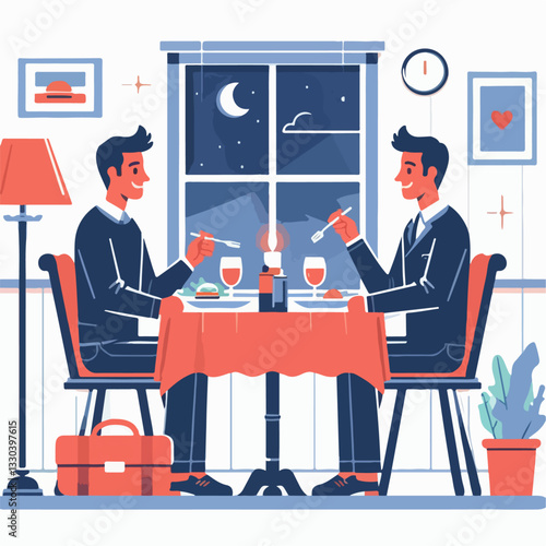 vector illustration of people eating with their partner and family
