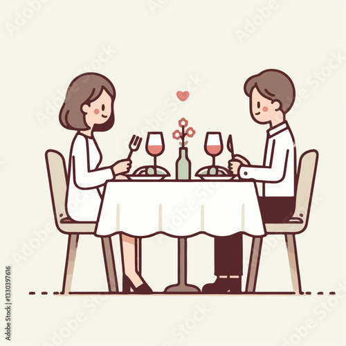 vector illustration of people eating with their partner and family