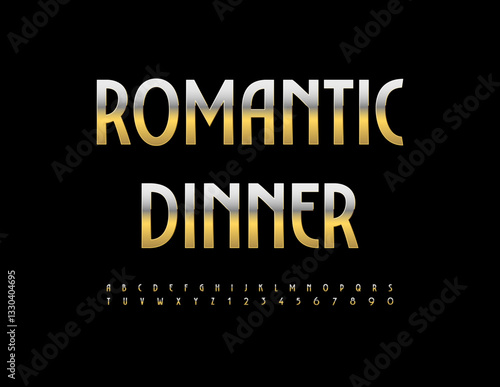Vector Luxury icon Romantic Dinner. Elegant Gold Font. Fashion Alphabet Letters and Numbers set
