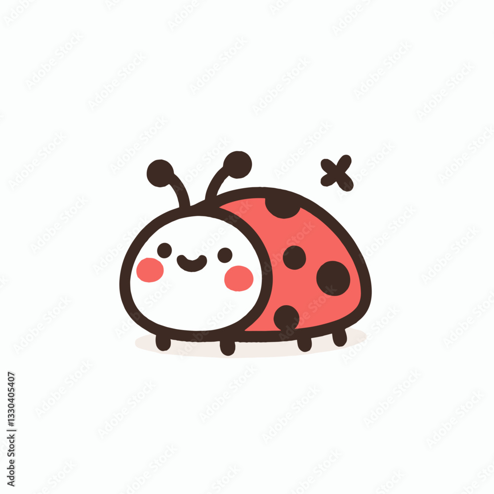 Fototapeta premium Cute cartoon ladybug with a happy expression on a light background