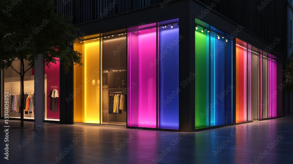 Obraz premium Vibrant Urban Nightlife with Illuminated Storefronts
