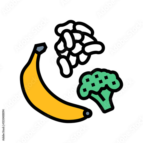 fiber rich food bananas rice diarrhea color icon vector illustration