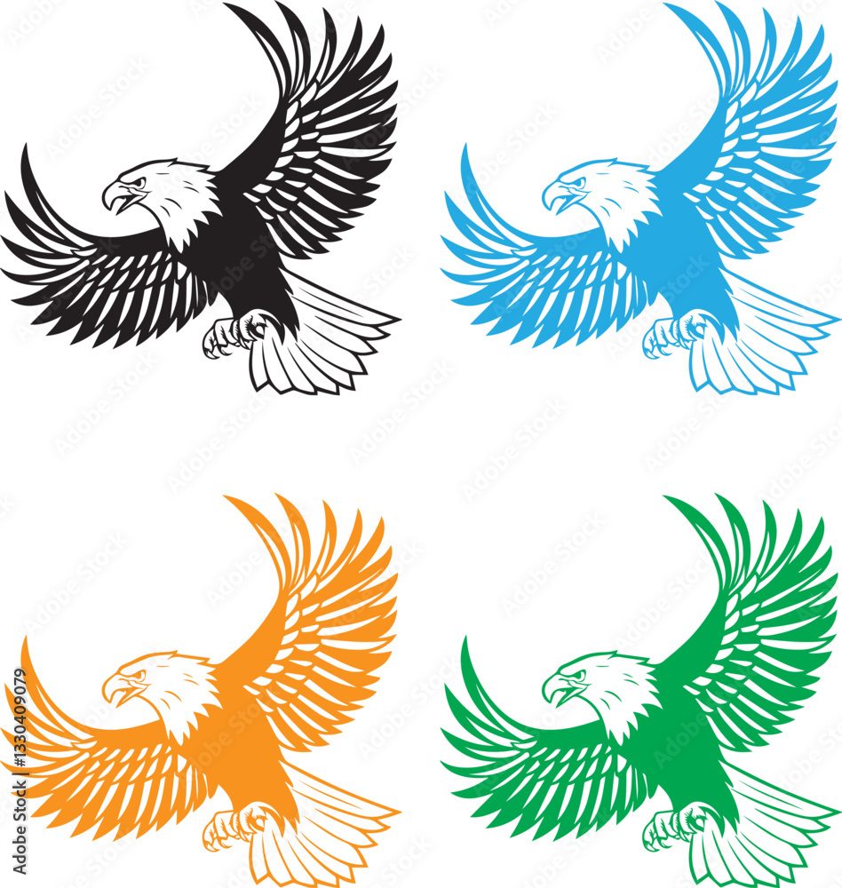 Fototapeta premium Vector illustration of a set of bird wings in flight