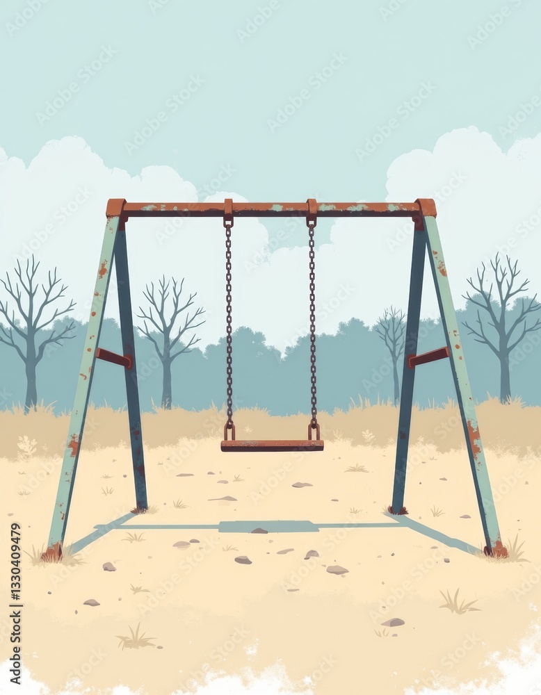 abandoned playground swing set nostalgia soft focus 4K illustration for nostalgic childhood themes abandoned playground swing set nostalgia soft focus 4K illustration for nostalgic childhood themes