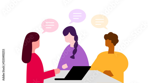 Coworker working together and discussing sharing opinion illustration