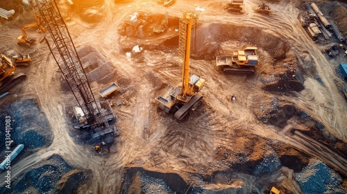 Aerial View of Mining Operations in Rugged Terrain