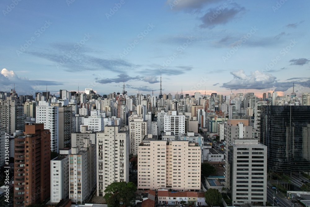 Fototapeta premium City skyline view of Sao Paulo during sunset with urban buildings
