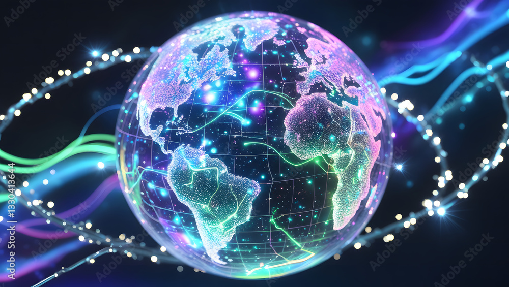 Fototapeta premium Digital Globe with Network Connections and Glowing Paths