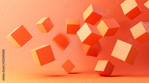 Abstract geometric composition with floating orange cubes in minimalist design

