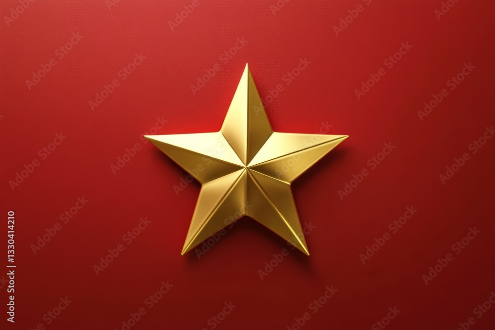 Fototapeta premium Shiny gold star on bold red background. AI generated