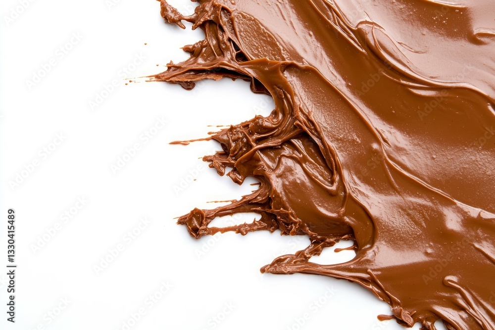 Fototapeta premium Chocolate spread texture on white background. AI generated
