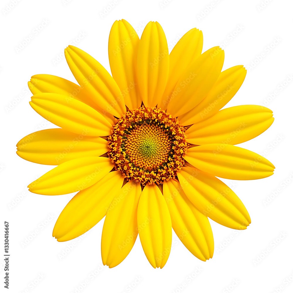 Bright Yellow Flower with Petals and Circular Center Detail Isolated on Transparent Background Bright Yellow Flower with Petals and Circular Center Detail Isolated on Transparent Background