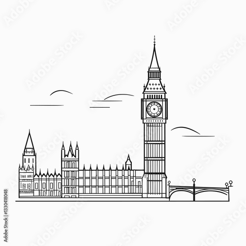 Big Ben hand-drawn comic illustration. Big Ben. Vector doodle style cartoon illustration