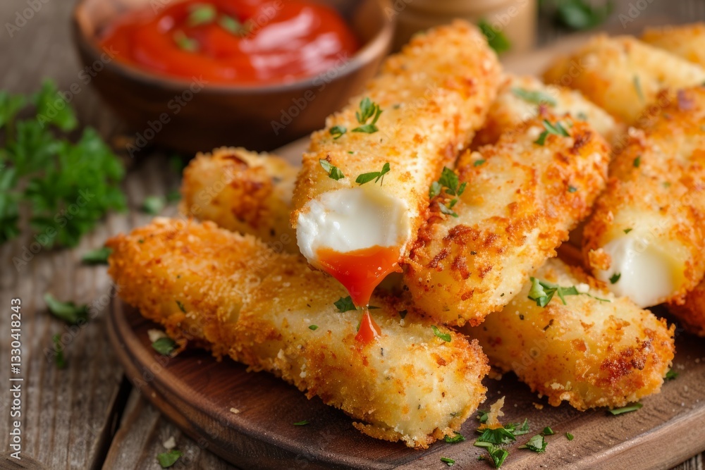 Crispy mozzarella sticks with dipping sauces. AI generated Crispy mozzarella sticks with dipping sauces. AI generated
