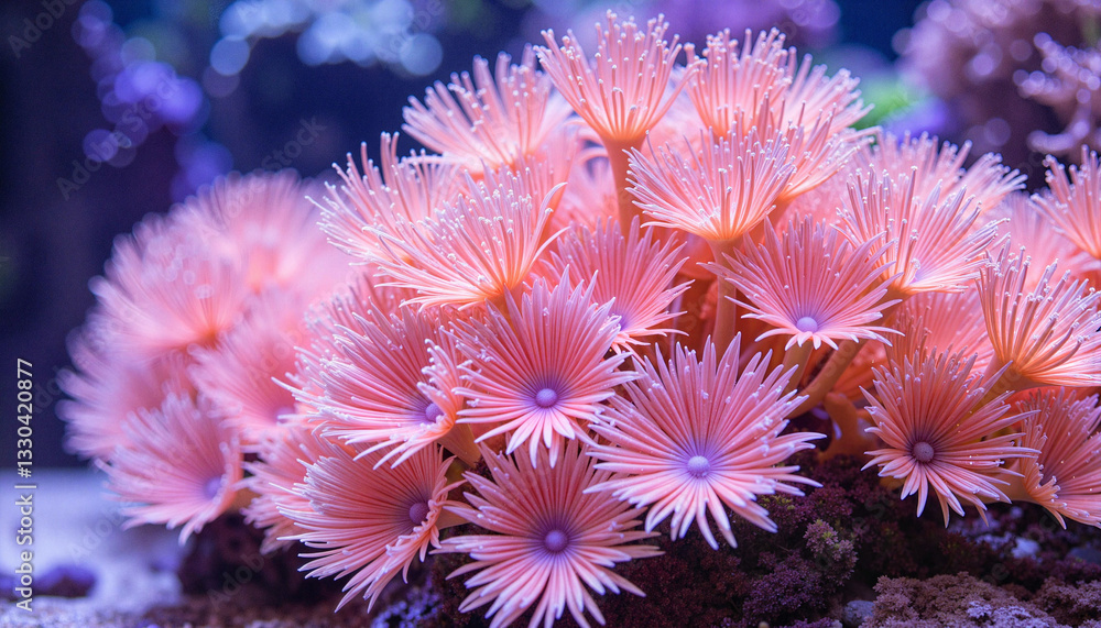 Blooming coral polyps in vibrant reef close-up, underwater beauty Blooming coral polyps in vibrant reef close-up, underwater beauty