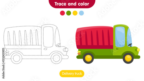 Coloring book for children: delivery truck. Educational game for kids.