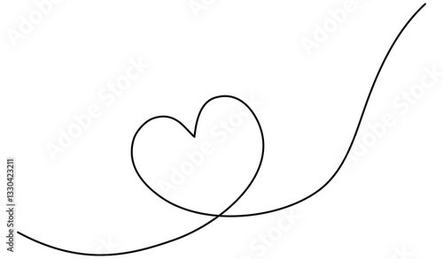 Heart shape continuous one line drawing. Love symbol. Vector illustration isolated on white.	