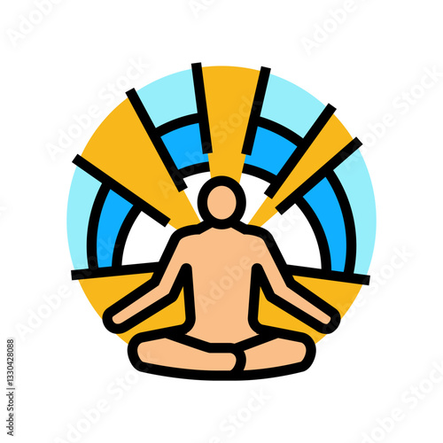 meditation pose radiating waves color icon vector illustration