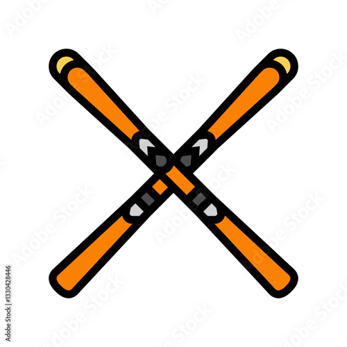 pair skis crossed mountain skiing color icon vector illustration