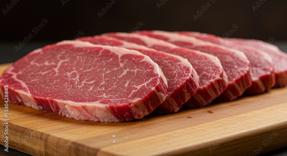 Raw Beef Slices: Freshly cut and ready for cooking culinary delight Raw Beef Slices: Freshly cut and ready for cooking culinary delight