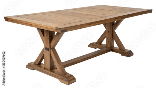 Rustic Extending Wooden Dining Table, Isolated On Transparent Background