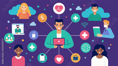 A thriving virtual network where individuals offer resources tips and support to those struggling with addiction.. Vector illustration