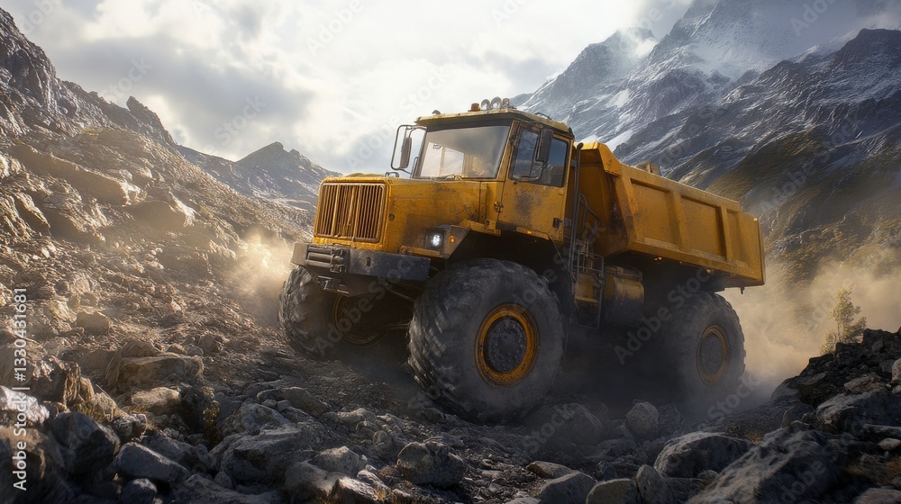 Heavy Equipment Navigating Rocky Terrain in Motion Heavy Equipment Navigating Rocky Terrain in Motion