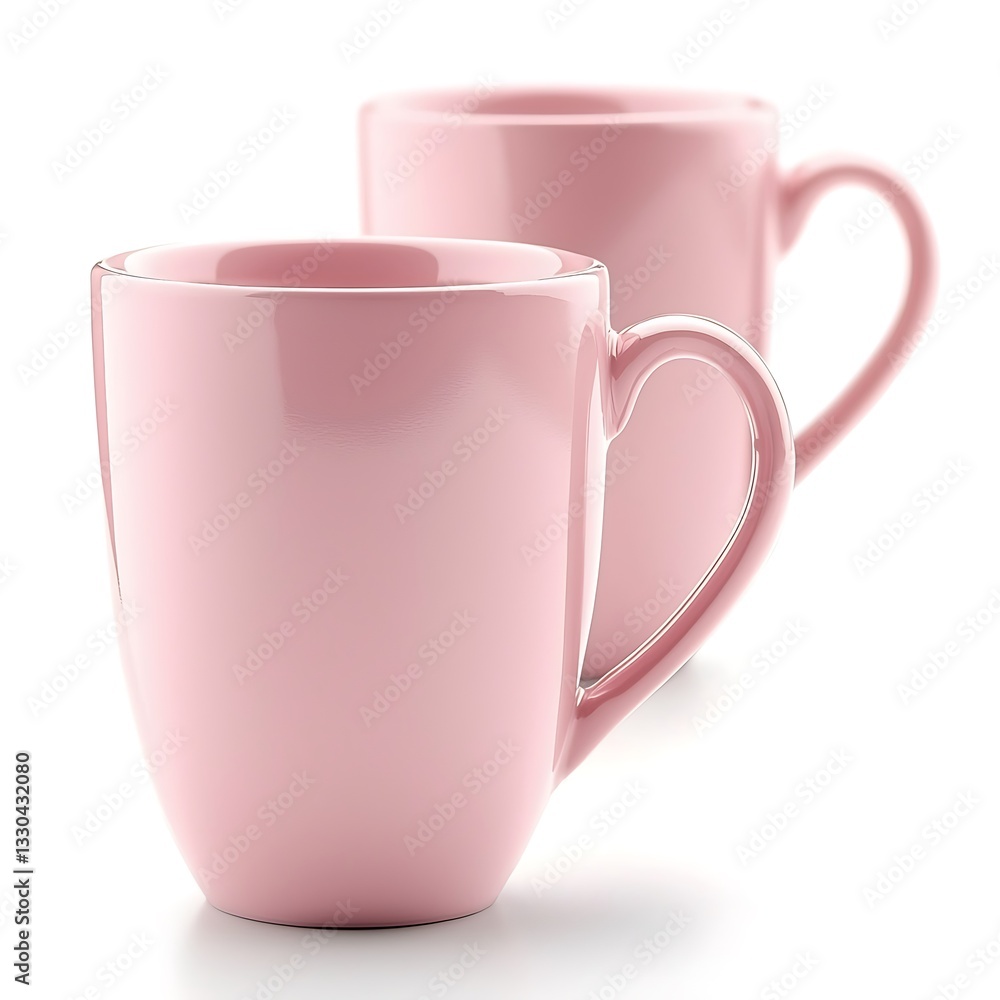 Pink ceramic mugs, each with a smooth, glossy finish, ideal for tea or coffee The mugs are isolated on white background