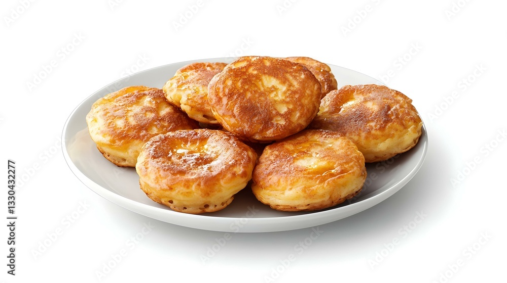 A plate of fluffy buttermilk pancakes isolated A plate of fluffy buttermilk pancakes isolated