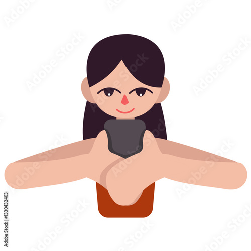 Smiling Girl Looking at Phone Vector