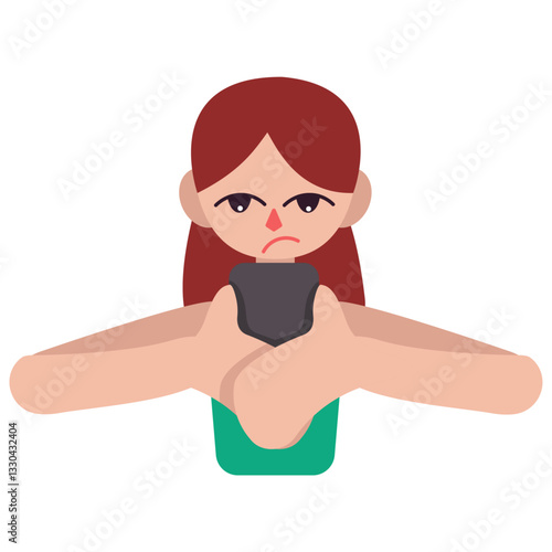 Frowning Girl Looking at Phone Vector