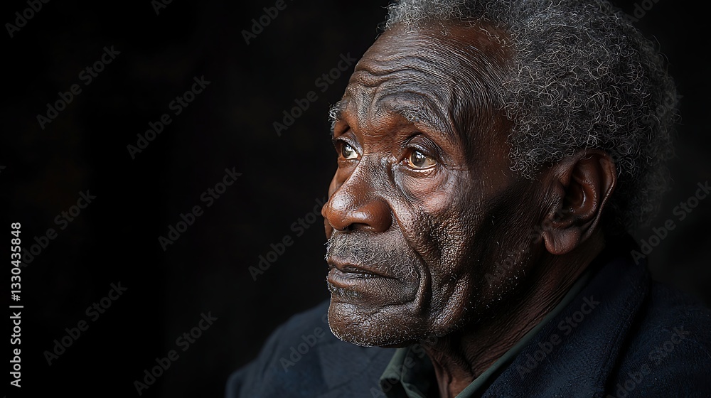 Fototapeta premium Elderly man gazing, dark background