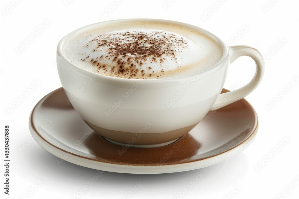 Cappuccino in white cup on saucer with cinnamon. Artificial intelligence image Cappuccino in white cup on saucer with cinnamon. Artificial intelligence image