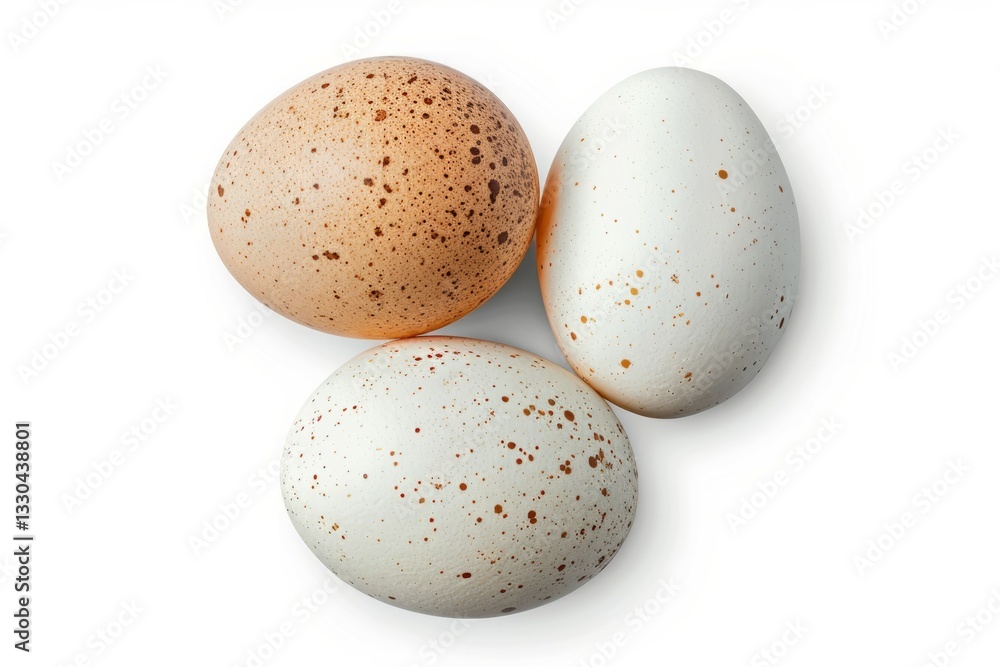 Assorted eggs on white background. Artificial intelligence image