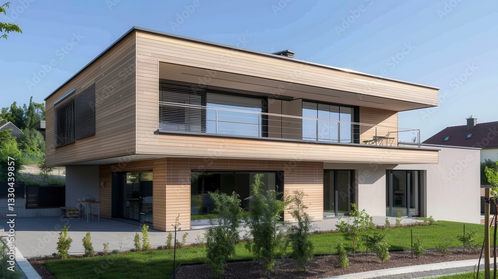 Modern Architectural House with Wooden Facade and Large Windows Modern Architectural House with Wooden Facade and Large Windows