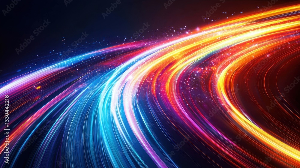 Colorful light trails swirl through a dark background, creating a dynamic and vibrant abstract design. This captivating scene plays with motion and colors Colorful light trails swirl through a dark background, creating a dynamic and vibrant abstract design. This captivating scene plays with motion and colors