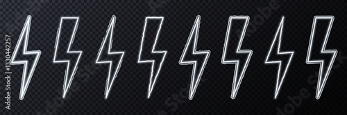 Bright neon thunder flash flickers dynamically, sparking futuristic digital aesthetic. Surging electrical beams cascade swiftly, illuminating mystic storm landscapes. Thunderbolt glow vibrates
