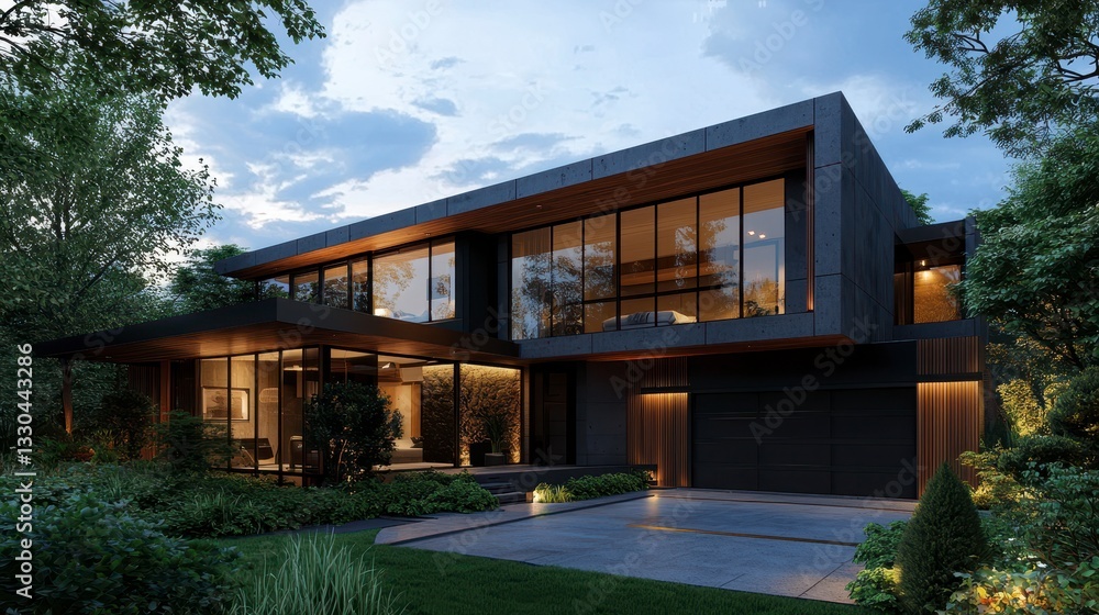 Fototapeta premium Modern Architectural Design of Stylish Home Surrounded by Nature