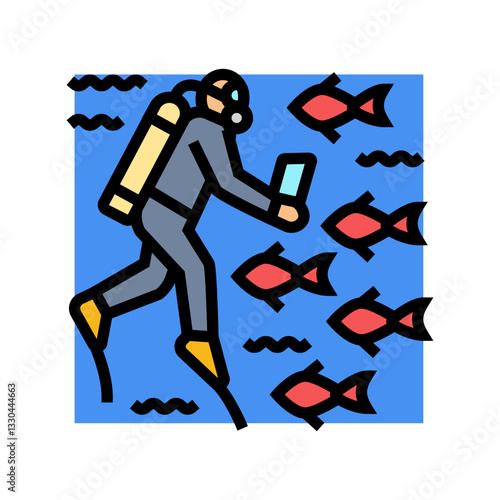 marine biologist world ocean color icon vector illustration