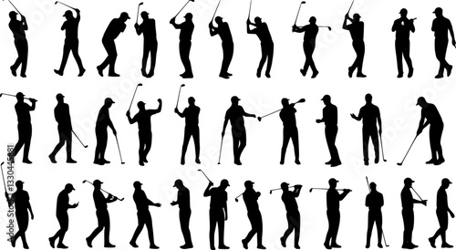 Golf silhouettes, Vector set of golf players
