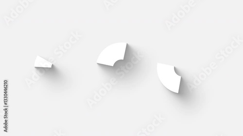 Chart 3 Donut Bars in Modern Minimal 3D Style with Soft Shadows Animation on White Background - 4K Horizontal Video 6 seconds Seamless Loop