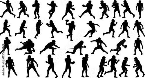 American Football Players Silhouettes , vector pack, various pose set
