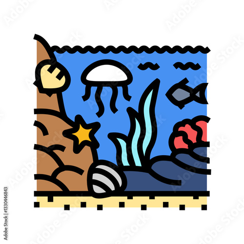 tide pool ecosystem world ocean color icon vector illustration