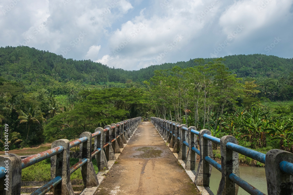 Small bridge over the dam.Infrastructure and building concept.For graphic design,3D rendering or banner background Small bridge over the dam.Infrastructure and building concept.For graphic design,3D rendering or banner background